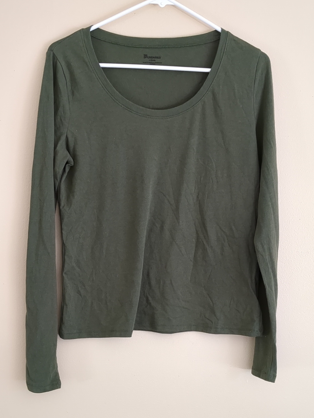 Large No Boundaries Green Basic Long Sleeve Cotton Blend Tee T-Shirt Top